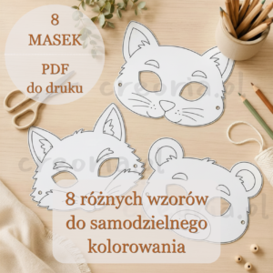 Maski zwierzątka | 8 masek do kolorowania i wycinania | PDF do druk