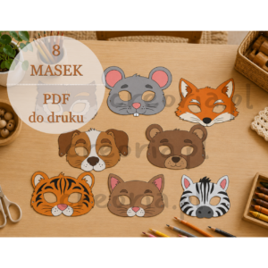 Maski zwierzątka | 8 masek do wycinania | w kolorze | PDF do druk