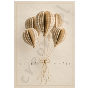 Plakat „Unieś Myśli” | Papierowe Balony w Beżowej Kolorystyce | PDF A3 do druku