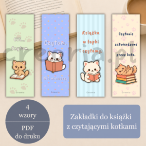 Zakładki do książek | Koty Kawaii | Promocja czytelnictwa | Upominek dla uczniów | PDF do druku