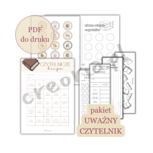Pakiet UWAŻNY CZYTELNIK | czytelnicze bingo, zakładki z zadaniami, naklejki | PDF do druku | kolor